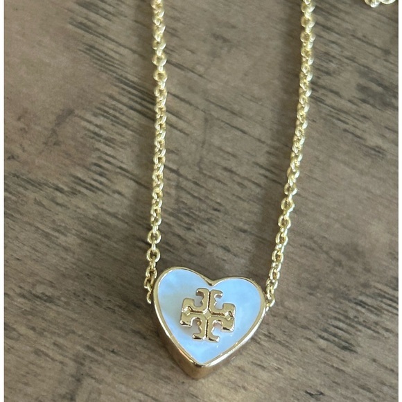 Tory Burch Jewelry - Tory Burch White Enamel Logo Heart Necklace